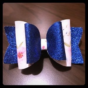 Double layer blue floral glitter bow